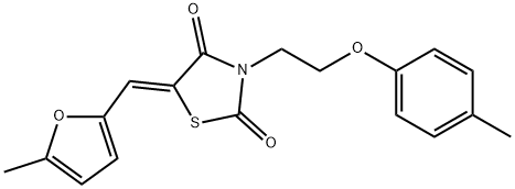 5-[(5-methyl-2-furyl)methylene]-3-[2-(4-methylphenoxy)ethyl]-1,3-thiazolidine-2,4-dione Struktur