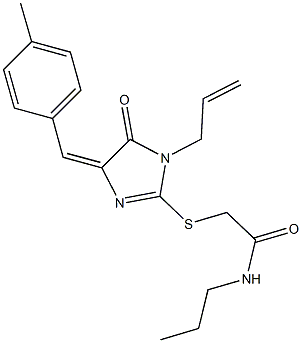 2-{[1-allyl-4-(4-methylbenzylidene)-5-oxo-4,5-dihydro-1H-imidazol-2-yl]sulfanyl}-N-propylacetamide Struktur