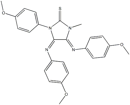 1-(4-methoxyphenyl)-4,5-bis[(4-methoxyphenyl)imino]-3-methylimidazolidine-2-thione Struktur