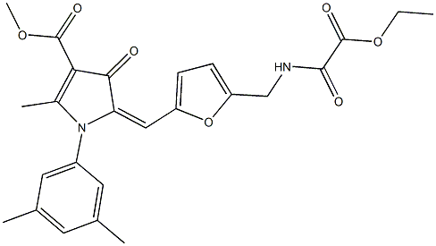 methyl 1-(3,5-dimethylphenyl)-5-{[5-({[ethoxy(oxo)acetyl]amino}methyl)-2-furyl]methylene}-2-methyl-4-oxo-4,5-dihydro-1H-pyrrole-3-carboxylate Struktur