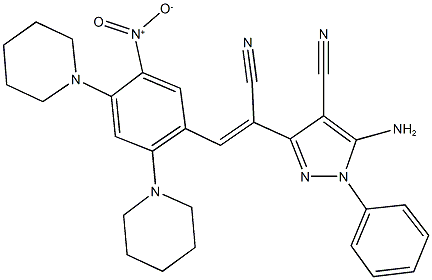 5-amino-3-{1-cyano-2-[5-nitro-2,4-di(1-piperidinyl)phenyl]vinyl}-1-phenyl-1H-pyrazole-4-carbonitrile Struktur