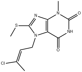 7-(3-chloro-2-butenyl)-3-methyl-8-(methylsulfanyl)-3,7-dihydro-1H-purine-2,6-dione Struktur