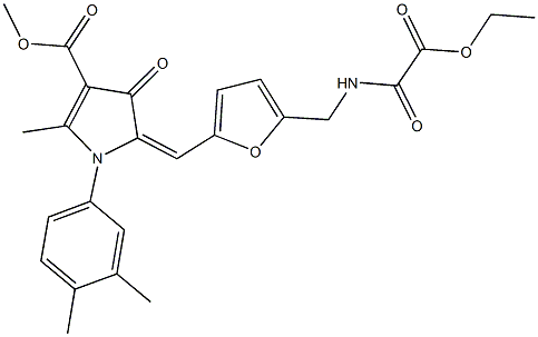 methyl 1-(3,4-dimethylphenyl)-5-{[5-({[ethoxy(oxo)acetyl]amino}methyl)-2-furyl]methylene}-2-methyl-4-oxo-4,5-dihydro-1H-pyrrole-3-carboxylate Struktur