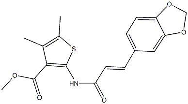 methyl 2-{[3-(1,3-benzodioxol-5-yl)acryloyl]amino}-4,5-dimethyl-3-thiophenecarboxylate Struktur