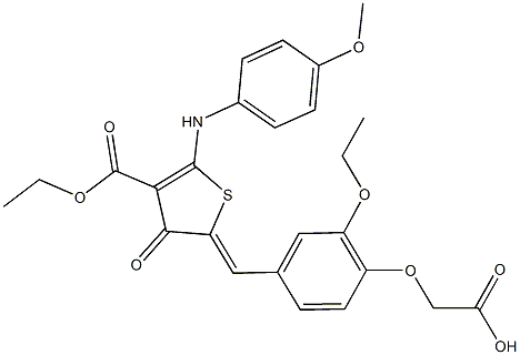 {2-ethoxy-4-[(4-(ethoxycarbonyl)-5-(4-methoxyanilino)-3-oxo-2(3H)-thienylidene)methyl]phenoxy}acetic acid Struktur