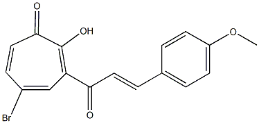 5-bromo-2-hydroxy-3-[3-(4-methoxyphenyl)acryloyl]-2,4,6-cycloheptatrien-1-one Struktur