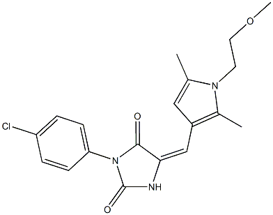 3-(4-chlorophenyl)-5-{[1-(2-methoxyethyl)-2,5-dimethyl-1H-pyrrol-3-yl]methylene}-2,4-imidazolidinedione Struktur