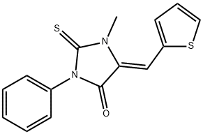 1-methyl-3-phenyl-5-(2-thienylmethylene)-2-thioxo-4-imidazolidinone Struktur