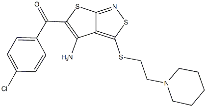 (4-amino-3-{[2-(1-piperidinyl)ethyl]sulfanyl}thieno[2,3-c]isothiazol-5-yl)(4-chlorophenyl)methanone Struktur