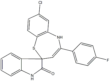 7-chloro-4-(4-fluorophenyl)-1',2,3',5-tetrahydrospiro([1,5]benzothiazepine-2,3'-[2'H]-indole)-2'-one Struktur