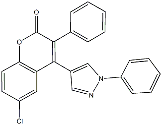 6-chloro-3-phenyl-4-(1-phenyl-1H-pyrazol-4-yl)-2H-chromen-2-one Struktur