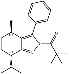 2-(2,2-dimethylpropanoyl)-7-isopropyl-4-methyl-3-phenyl-4,5,6,7-tetrahydro-2H-indazole Struktur