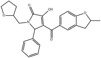 3-hydroxy-4-[(2-methyl-2,3-dihydro-1-benzofuran-5-yl)carbonyl]-5-phenyl-1-(tetrahydro-2-furanylmethyl)-1,5-dihydro-2H-pyrrol-2-one Struktur