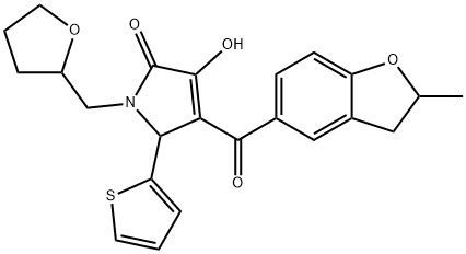 3-hydroxy-4-[(2-methyl-2,3-dihydro-1-benzofuran-5-yl)carbonyl]-1-(tetrahydro-2-furanylmethyl)-5-(2-thienyl)-1,5-dihydro-2H-pyrrol-2-one Struktur