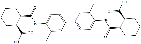 2-{[(4'-{[(2-carboxycyclohexyl)carbonyl]amino}-3,3'-dimethyl[1,1'-biphenyl]-4-yl)amino]carbonyl}cyclohexanecarboxylic acid Struktur