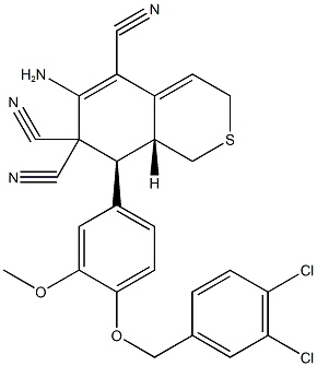 6-amino-8-{4-[(3,4-dichlorobenzyl)oxy]-3-methoxyphenyl}-8,8a-dihydro-1H-isothiochromene-5,7,7(3H)-tricarbonitrile Struktur