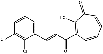 3-[3-(2,3-dichlorophenyl)acryloyl]-2-hydroxy-2,4,6-cycloheptatrien-1-one Struktur