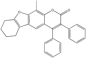 11-methyl-3,4-diphenyl-6,7,8,9-tetrahydro-2H-[1]benzofuro[3,2-g]chromen-2-one Struktur