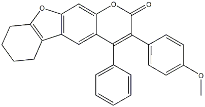 3-(4-methoxyphenyl)-4-phenyl-6,7,8,9-tetrahydro-2H-[1]benzofuro[3,2-g]chromen-2-one Struktur