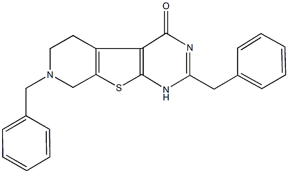 2,7-dibenzyl-5,6,7,8-tetrahydropyrido[4',3':4,5]thieno[2,3-d]pyrimidin-4(1H)-one Struktur