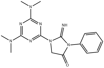 1-[4,6-bis(dimethylamino)-1,3,5-triazin-2-yl]-2-imino-3-phenyl-4-imidazolidinone Struktur