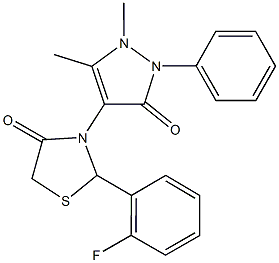 3-(1,5-dimethyl-3-oxo-2-phenyl-2,3-dihydro-1H-pyrazol-4-yl)-2-(2-fluorophenyl)-1,3-thiazolidin-4-one Struktur