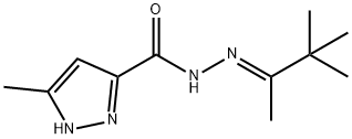 3-methyl-N'-(1,2,2-trimethylpropylidene)-1H-pyrazole-5-carbohydrazide Struktur