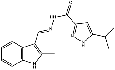 3-isopropyl-N'-[(2-methyl-1H-indol-3-yl)methylene]-1H-pyrazole-5-carbohydrazide Struktur