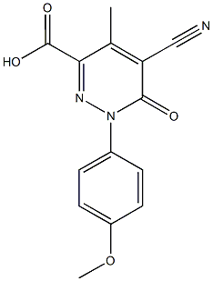 5-cyano-1-(4-methoxyphenyl)-4-methyl-6-oxo-1,6-dihydro-3-pyridazinecarboxylic acid Struktur