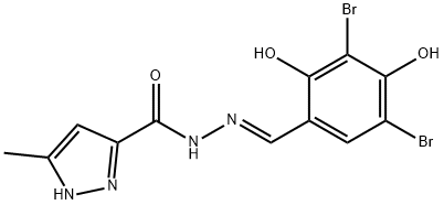 N'-(3,5-dibromo-2,4-dihydroxybenzylidene)-3-methyl-1H-pyrazole-5-carbohydrazide Struktur