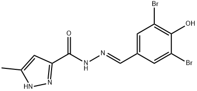 N'-(3,5-dibromo-4-hydroxybenzylidene)-3-methyl-1H-pyrazole-5-carbohydrazide Struktur