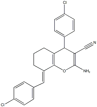 2-amino-8-(4-chlorobenzylidene)-4-(4-chlorophenyl)-5,6,7,8-tetrahydro-4H-chromene-3-carbonitrile Struktur