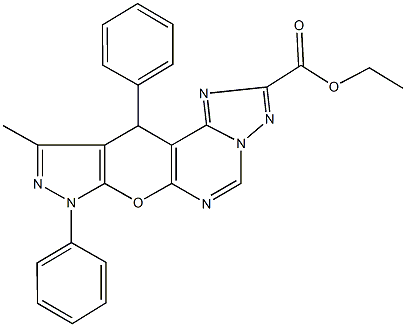 ethyl 10-methyl-8,11-diphenyl-8,11-dihydropyrazolo[4',3':5,6]pyrano[3,2-e][1,2,4]triazolo[1,5-c]pyrimidine-2-carboxylate Struktur