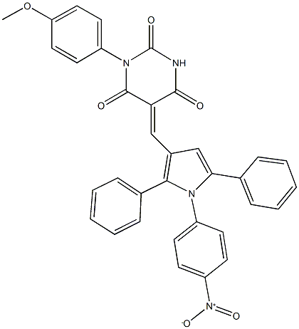 5-[(1-{4-nitrophenyl}-2,5-diphenyl-1H-pyrrol-3-yl)methylene]-1-(4-methoxyphenyl)-2,4,6(1H,3H,5H)-pyrimidinetrione Struktur