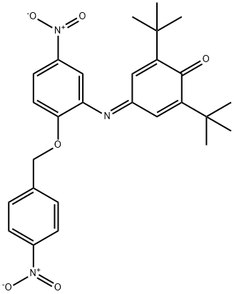 2,6-ditert-butyl-4-{[5-nitro-2-({4-nitrobenzyl}oxy)phenyl]imino}-2,5-cyclohexadien-1-one Struktur