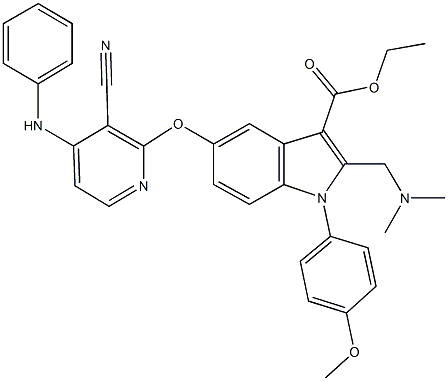 ethyl 5-[(4-anilino-3-cyanopyridin-2-yl)oxy]-2-[(dimethylamino)methyl]-1-(4-methoxyphenyl)-1H-indole-3-carboxylate Struktur