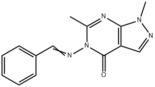 5-(benzylideneamino)-1,6-dimethyl-1,5-dihydro-4H-pyrazolo[3,4-d]pyrimidin-4-one Struktur