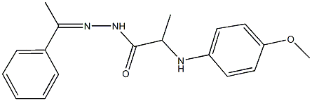 2-(4-methoxyanilino)-N'-(1-phenylethylidene)propanohydrazide Struktur