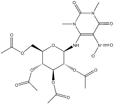 2,3,4,6-tetra-O-acetyl-N-{5-nitro-1,3-dimethyl-2,6-dioxo-1,2,3,6-tetrahydro-4-pyrimidinyl}hexopyranosylamine Struktur