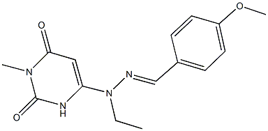 4-methoxybenzaldehyde ethyl(1-methyl-2,6-dioxo-1,2,3,6-tetrahydropyrimidin-4-yl)hydrazone Struktur