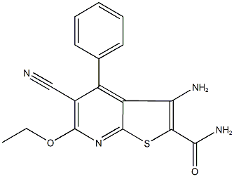 3-amino-5-cyano-6-ethoxy-4-phenylthieno[2,3-b]pyridine-2-carboxamide Struktur