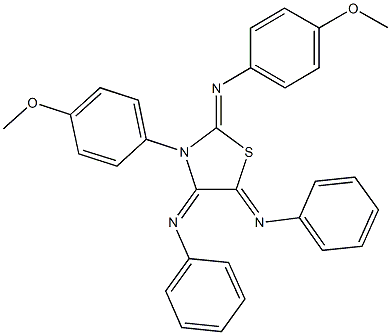 N-(4-methoxyphenyl)-N-[3-(4-methoxyphenyl)-4,5-bis(phenylimino)-1,3-thiazolidin-2-ylidene]amine Struktur