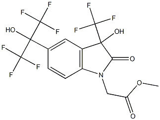 methyl [3-hydroxy-2-oxo-5-[2,2,2-trifluoro-1-hydroxy-1-(trifluoromethyl)ethyl]-3-(trifluoromethyl)-2,3-dihydro-1H-indol-1-yl]acetate Struktur