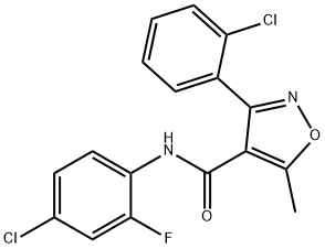 N-(4-chloro-2-fluorophenyl)-3-(2-chlorophenyl)-5-methyl-4-isoxazolecarboxamide Struktur