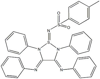 N-[2,5-diphenyl-3,4-bis(phenylimino)-1lambda~4~,2,5-thiadiazolidin-1-ylidene]-4-methylbenzenesulfonamide Struktur