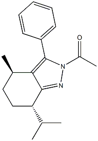 2-acetyl-7-isopropyl-4-methyl-3-phenyl-4,5,6,7-tetrahydro-2H-indazole Struktur