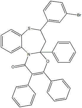 6-(3-bromophenyl)-2,3,4a-triphenyl-5,6-dihydro-1H,4aH-[1,3]oxazino[2,3-d][1,5]benzothiazepin-1-one Struktur