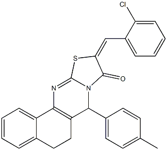 10-(2-chlorobenzylidene)-7-(4-methylphenyl)-5,7-dihydro-6H-benzo[h][1,3]thiazolo[2,3-b]quinazolin-9(10H)-one Struktur