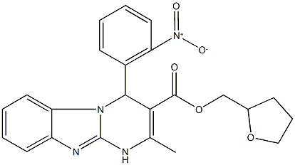 tetrahydro-2-furanylmethyl 4-{2-nitrophenyl}-2-methyl-1,4-dihydropyrimido[1,2-a]benzimidazole-3-carboxylate Struktur