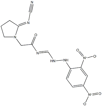 N-[(2-{2,4-bisnitrophenyl}hydrazino)methylene]-2-[2-(cyanoimino)-1-pyrrolidinyl]acetamide Struktur